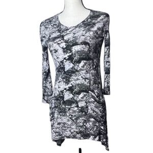 Logo Lory Goldstein Women's 3/4 Sleeve Grey Colors Assymetric Hem Pockets Sz XXS